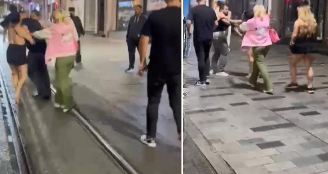 taksimde laf attin dayagi iki kadin bir erkegi evire cevire dovdu nnAxGx44